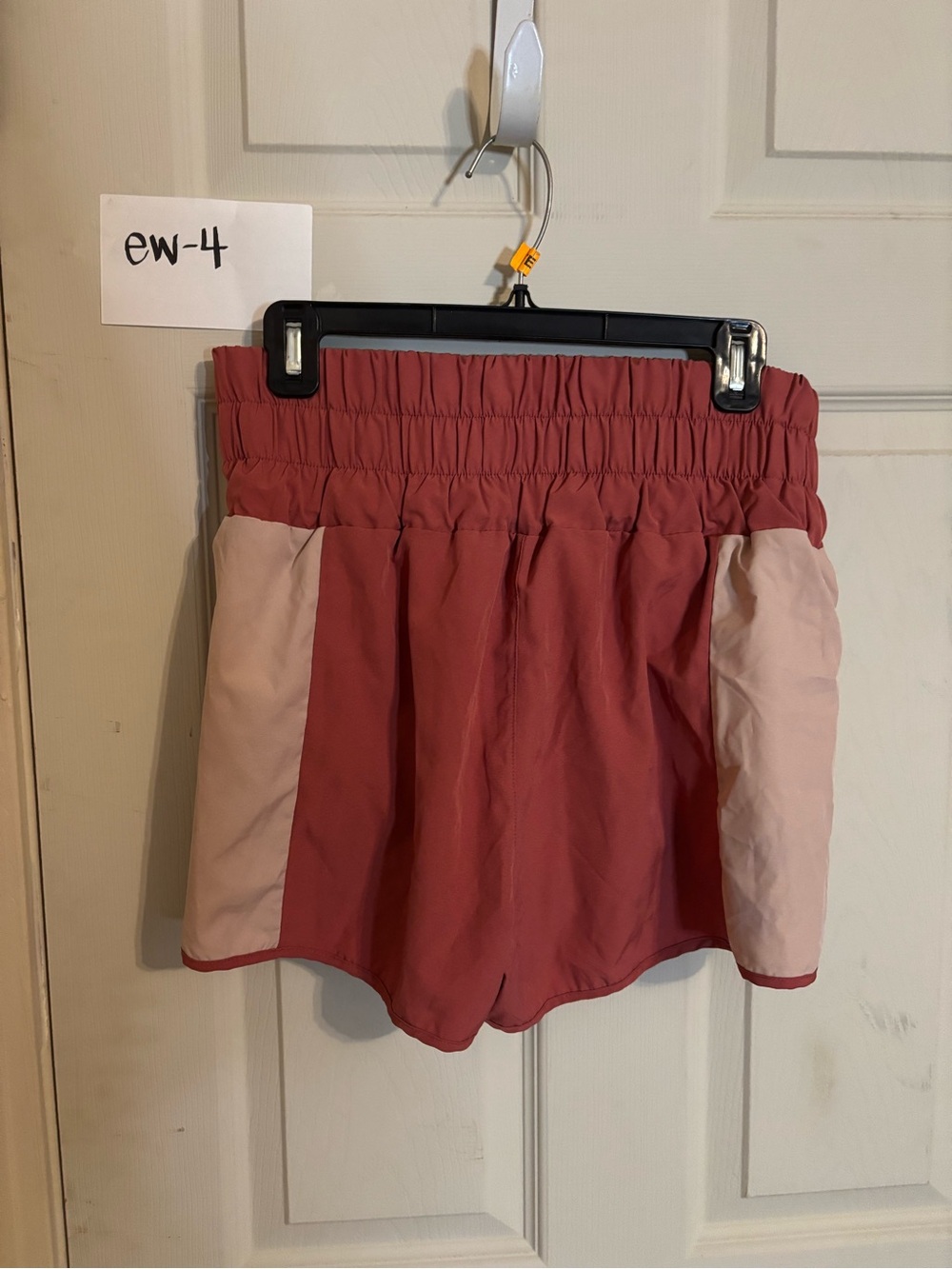 High-Waist Elastic Waist Colorblock Shorts - Dusty Rose & Blush